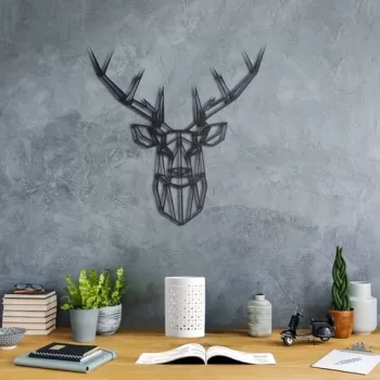 Decoratiune de perete, Stag 2, Metal, Dimensiune: 49 x 49 cm, Negru imagine