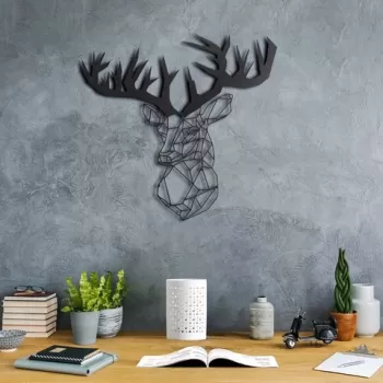 Decoratiune de perete, Stag, Metal, Dimensiune: 49 x 51 cm, Negru imagine