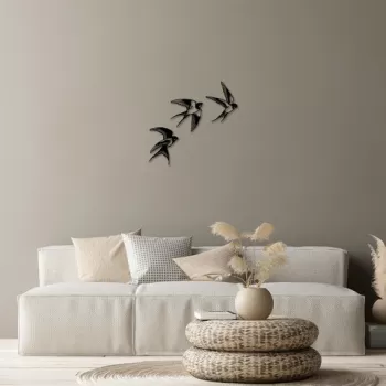 Decoratiune de perete, Swallows, Metal, 21 x 27 cm, Negru imagine