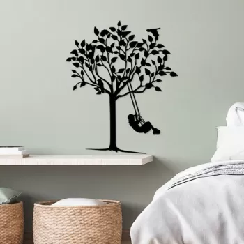 Decoratiune de perete, Swinging Kid, Metal, Dimensiune: 56 x 70 cm, Negru imagine
