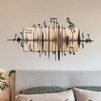 Decoratiune de perete, Symphonie Naturelle -1, Metal, Lemn (Grosime: 3 cm, Natural/Negru imagine