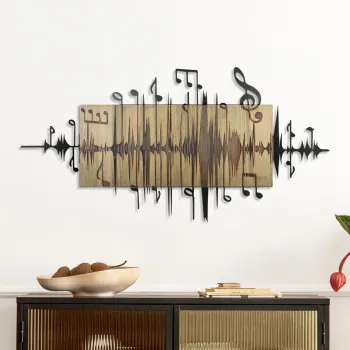 Decoratiune de perete, Symphonie Naturelle -2, Metal, Lemn (Grosime: 3 cm, Verde/Negru imagine