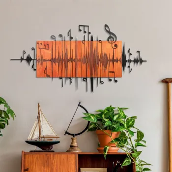 Decoratiune de perete, Symphonie Naturelle -4, Metal, Lemn (Grosime: 3 cm, Rosu/Negru imagine