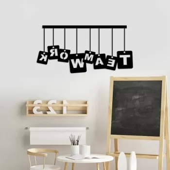 Decoratiune de perete, Teamwork, Metal, 70 x 35 cm, Negru imagine