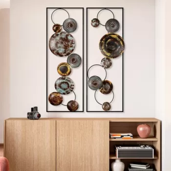 Decoratiune de perete, Textured, Metal, Latime: 32 cm / Inaltime: 92 cm / Adancime: 4 cm (2 bucati), Multicolor imagine