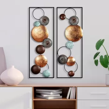 Decoratiune de perete, Textured, Metal, Latime: 32 cm / Inaltime: 92 cm / Adancime: 4 cm (2 bucati), Multicolor imagine