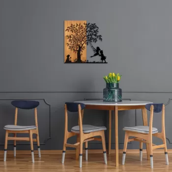 Decoratiune de perete, The Tree And The Shaking Children, 50% lemn/50% metal, Dimensiune: 59 x 58 cm, Nuc / Negru imagine