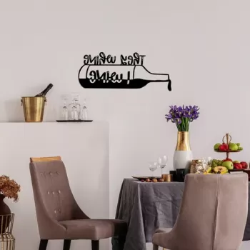 Decoratiune de perete, They Whine I Wine, Metal, Dimensiune: 67 x 28 cm, Negru imagine