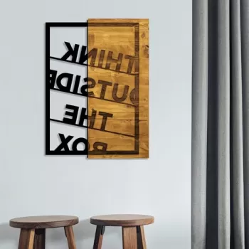 Decoratiune de perete, Think Outside The Box, 50% lemn/50% metal, Dimensiune: 42 x 58 cm, Nuc / Negru imagine