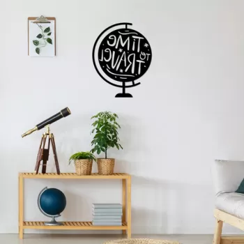 Decoratiune de perete, Time To Travel, Metal, Dimensiune: 55 x 70 cm, Negru imagine