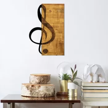 Decoratiune de perete, Treble Clef, 50% lemn/50% metal, Dimensiune: 39 x 58 cm, Nuc / Negru imagine