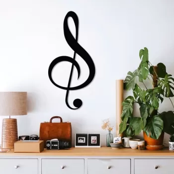Decoratiune de perete, Treble Clef , Metal, Dimensiune: 28 x 59 cm, Negru imagine