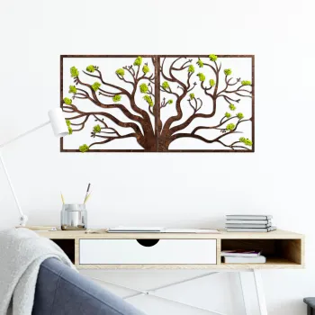 Decoratiune de perete, Tree 1, Dimensiuni: 90 x 1 x 44 cm, Verde/Maro imagine