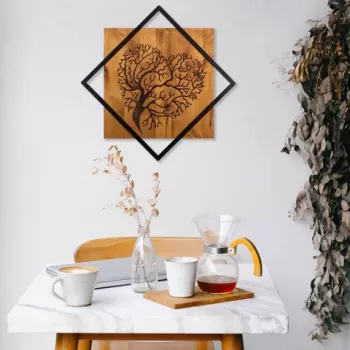 Decoratiune de perete, Tree 2, 50% lemn/50% metal, Dimensiune: 54 x 54 cm, Nuc / Negru imagine