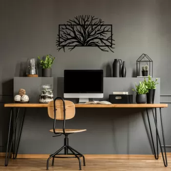 Decoratiune de perete, Tree 4, Metal, Dimensiune: 70 x 44 cm, Negru imagine