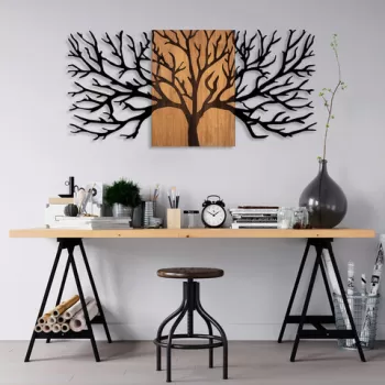 Decoratiune de perete, Tree, 50% lemn/50% metal, Dimensiune: 150 x 3 x 70 cm, Nuc negru imagine