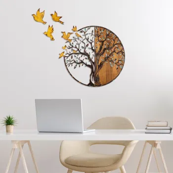 Decoratiune de perete, Tree And Birds, Latime: 92 cm Inaltime: 71 cm Adancime: 3 cm, Multicolor imagine