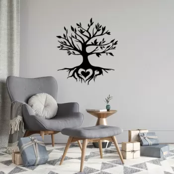 Decoratiune de perete, Tree And Heart, Metal, Dimensiune: 67 x 79 cm, Negru imagine