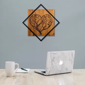 Decoratiune de perete, Tree Heart, 50% lemn/50% metal, Dimensiune: 54 x 54 cm, Nuc / Negru imagine