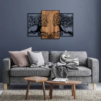 Decoratiune de perete, Tree Love, 50% lemn/50% metal, Dimensiune: 125 x 3 x 79 cm, Nuc negru imagine