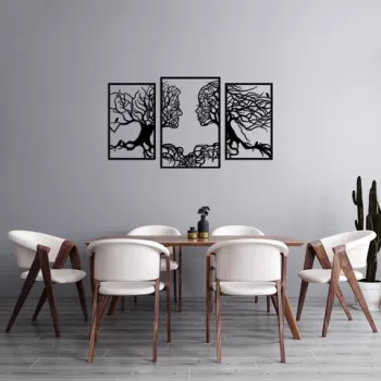 Decoratiune de perete, Tree Love, Metal, 50 x 76 cm, 3 piese, Negru imagine