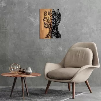 Decoratiune de perete, Tree Man, 50% lemn/50% metal, Dimensiune: 43 x 3 x 58 cm, Nuc negru imagine