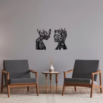 Decoratiune de perete, Tree Man And Woman, Metal, 27 x 43 cm, Negru imagine