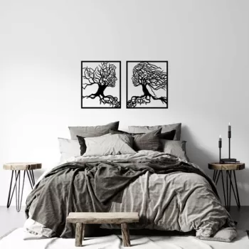 Decoratiune de perete, Tree Man And Woman, Metal, 50 x 58 cm, 2 piese, Negru imagine