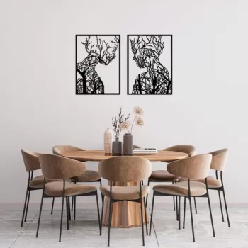 Decoratiune de perete, Tree Man And Woman, Metal, 52 x 70 cm, 2 piese, Negru imagine