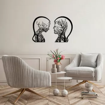 Decoratiune de perete, Tree Man And Woman, Metal, 52 x 70 cm, Negru imagine
