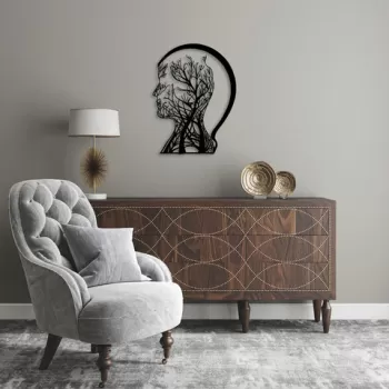 Decoratiune de perete, Tree Man, Metal, Dimensiune: 52 x 70 cm, Negru imagine