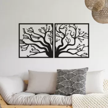 Decoratiune de perete, Tree, Metal, 100 x 50 cm, Negru imagine