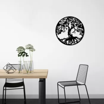 Decoratiune de perete, Tree, Metal, Dimensiune: 60 x 60 cm, Negru imagine