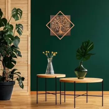 Decoratiune de perete, Tree v2, 50% lemn/50% metal, Dimensiune: 54 x 54 cm, Nuc / Cupru imagine