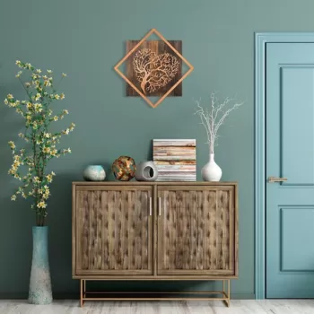 Decoratiune de perete, Tree v3, 50% lemn/50% metal, Dimensiune: 54 x 54 cm, Nuc / Cupru imagine