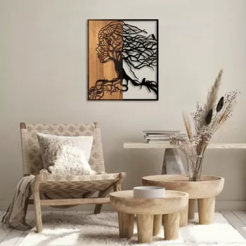 Decoratiune de perete, Tree Woman, 50% lemn/50% metal, Dimensiune: 50 x 3 x 58 cm, Nuc negru imagine