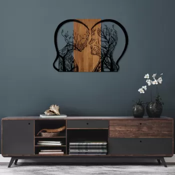 Decoratiune de perete, Tree Woman And Man Love, 50% lemn/50% metal, Dimensiune: 80 x 58 cm, Nuc / Negru imagine