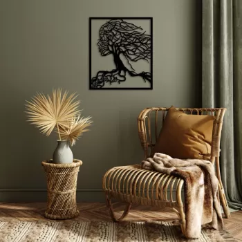 Decoratiune de perete, Tree Woman, Metal, Dimensiune: 50 x 58 cm, Negru imagine