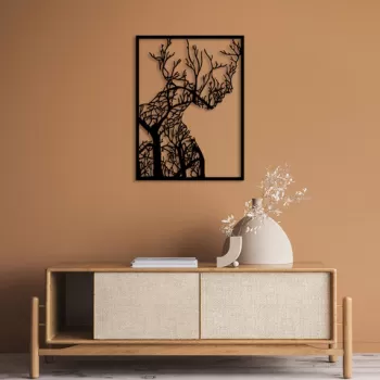 Decoratiune de perete, Tree Woman, Metal, Dimensiune: 52 x 70 cm, Negru imagine