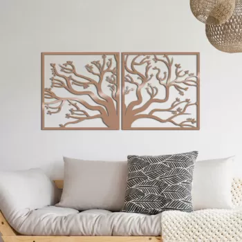 Decoratiune de perete, Tree2, Metal, 100 x 50 cm, Cupru imagine