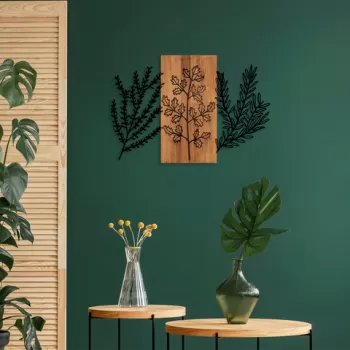 Decoratiune de perete, Triple Herbs, Lemn/metal, Dimensiune: 85 x 58 cm, Nuc / Negru imagine