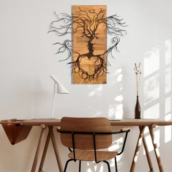 Decoratiune de perete, Tulip, Metal, Cadru: 100% LEMN (grosime: 3 cm), Nuc negru imagine