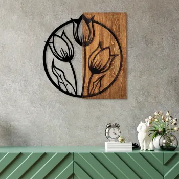 Decoratiune de perete, Tulips, Dimensiuni: 56 x 57 cm, Nuc / Negru imagine