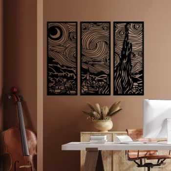 Decoratiune de perete, Vangogh, Dimensiuni: 3 x 30 x 73 cm, Negru imagine