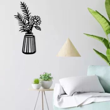 Decoratiune de perete, Vase 2, Metal, 10 x 40 cm, Negru imagine