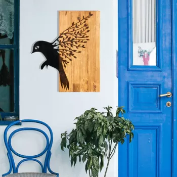 Decoratiune de perete, Vaveyla 2, Metal, Cadru: 100% LEMN (grosime: 3 cm), Negru imagine