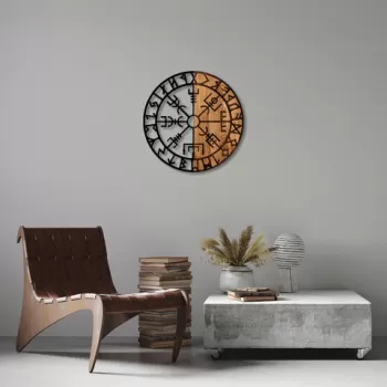 Decoratiune de perete, Vegvisir, 50% lemn/50% metal, o56 cm, Nuc negru imagine