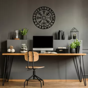 Decoratiune de perete, Vegvisir 6, Metal, Dimensiune: 62 x 62 cm, Negru imagine