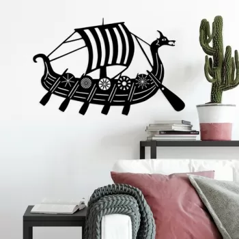 Decoratiune de perete, Viking, Metal, Dimensiune: 70 x 45 cm, Negru imagine