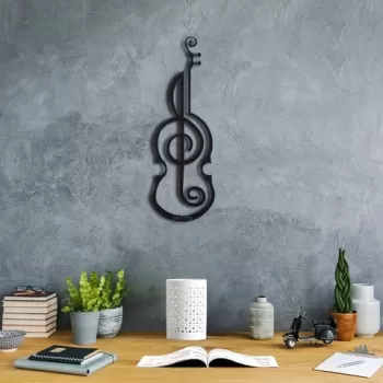 Decoratiune de perete, Violin, Metal, Dimensiune: 50 x 17 cm, Negru imagine